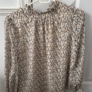 Vince Camuto Cream and Black Printed Long-Sleeve Blouse